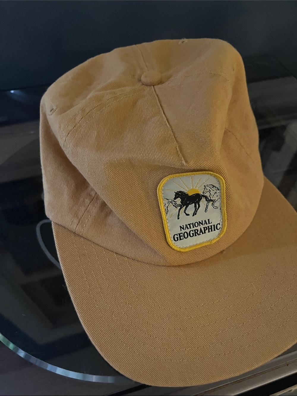 National Geographic Men's Tan Canvas Cap with Yellow Patch Trim